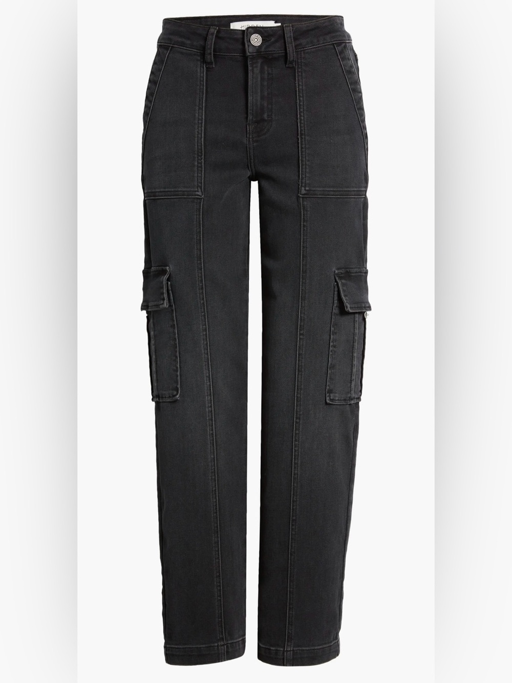 NWT HIDDEN Jeans Tracey Cargo Straight Leg High Rise Stretch Black Size 31